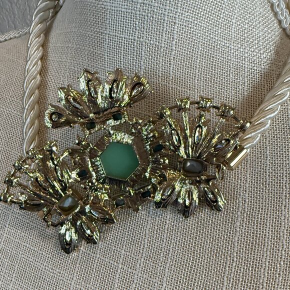 Stunning Rhinestone Statement Necklace on a White Cord - Picture 7 of 8